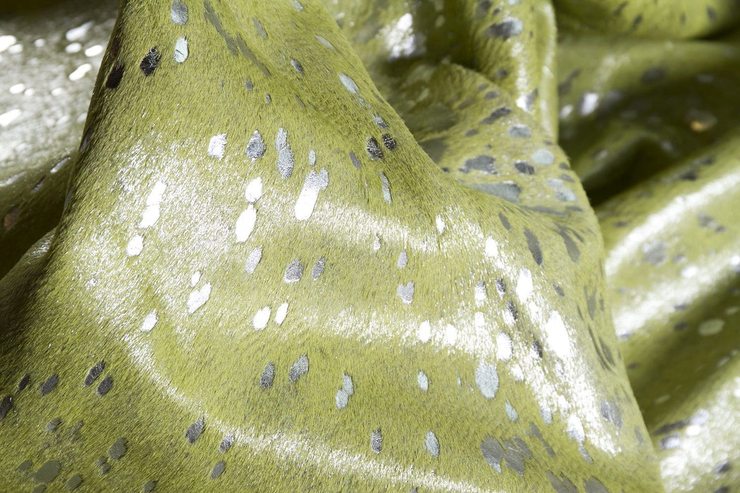 72" x 84" Cowhide - Area Rug - Lime And Silver