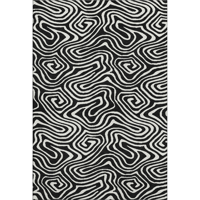 10' X 14' Abstract Washable Area Rug With UV Protection (680073) - Black / Ivory