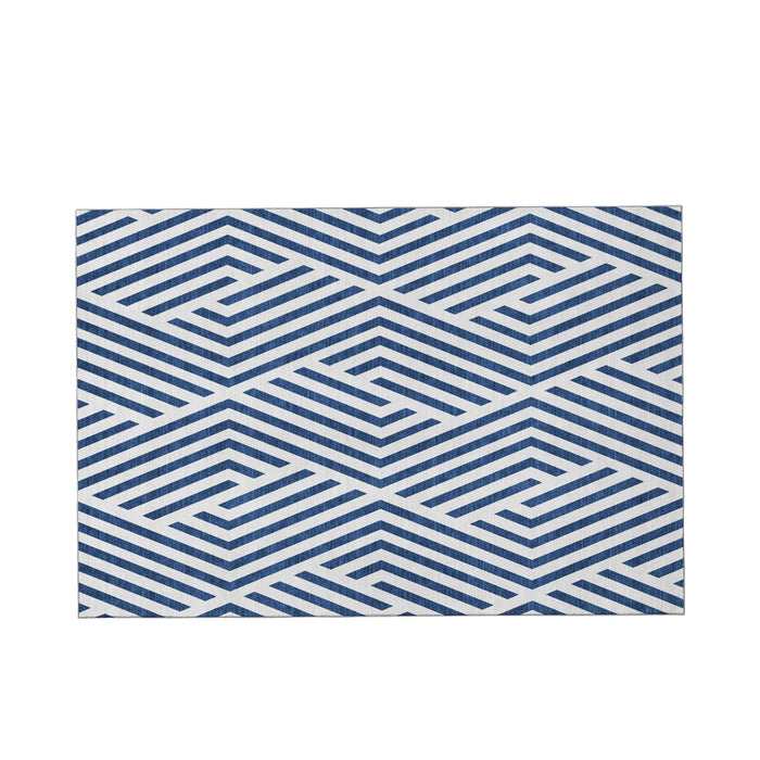 8' X 10' Geometric Washable Area Rug With UV Protection (648566) - Navy Blue / Ivory