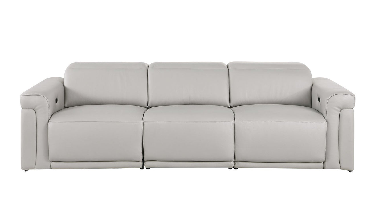 Top Grain Leather Reclining Metal USB Sofa (720360) - Light Gray