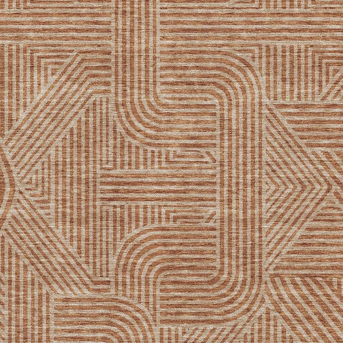 10' X 14' Abstract Geometric Washable Area Rug With UV Protection (672947) - Terra Cotta / Beige