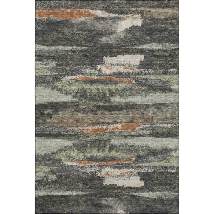 10' X 14' Abstract Washable Area Rug With UV Protection (674988) - Charcoal / Ivory / Copper