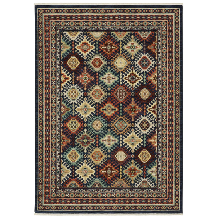 10' X 13' Oriental Area Rug With Fringe - Navy Blue