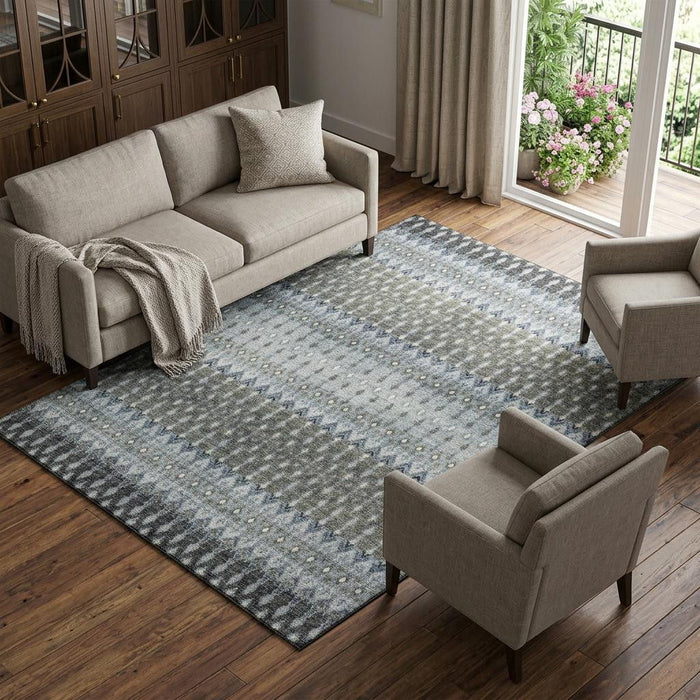 8' X 10' Tribal Distressed Washable Area Rug With UV Protection (643795) - Midnight / Gray