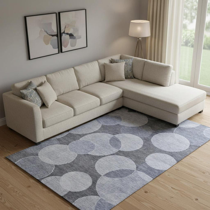 10' X 14' Geometric Washable Area Rug With UV Protection (700169) - Denim Blue / Sky Blue