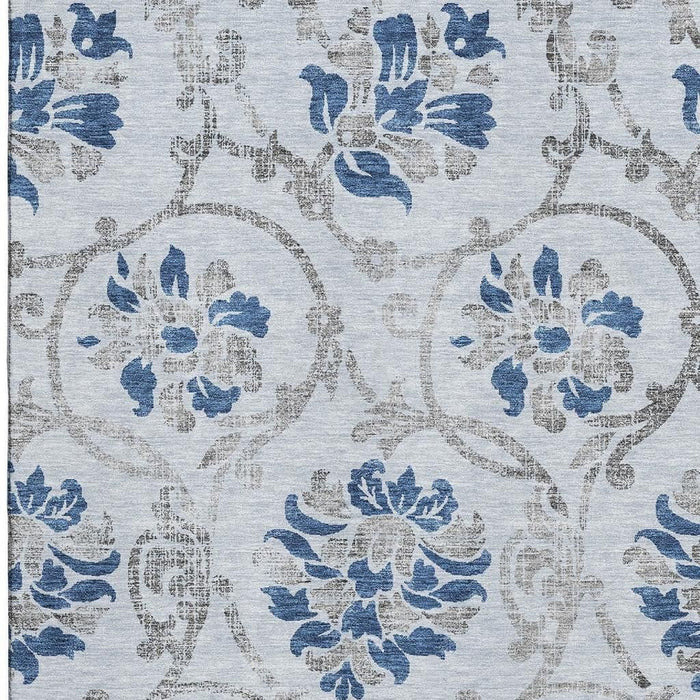 10' X 14' Floral Washable Area Rug With UV Protection - Sky Blue