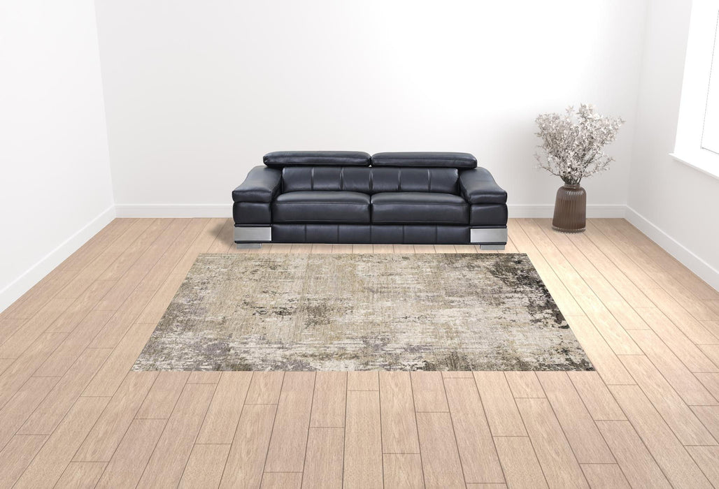 9.8' x 12.9' Abstract Power Loom Stain Resistant Area Rug - Beige Grey Ivory Tan And Brown
