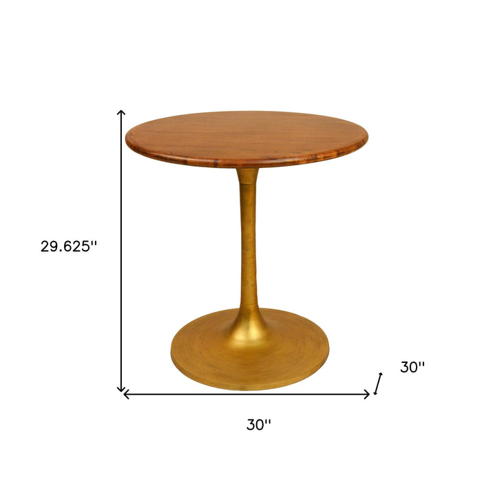 30" Rounded Solid Wood And Iron Pedestal Base Dining Room Table - Brown