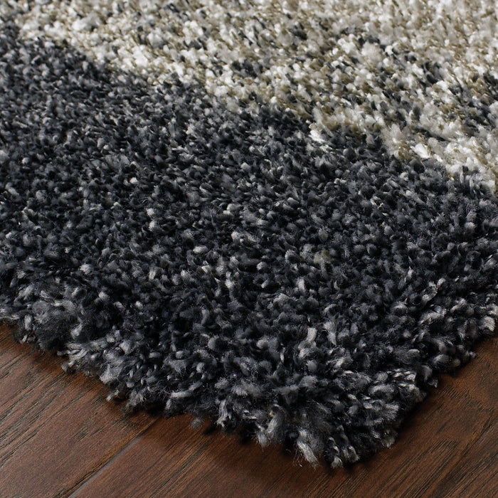 9.8' x 12.8' Geometric Shag Power Loom Stain Resistant Area Rug - Charcoal Silver And Grey