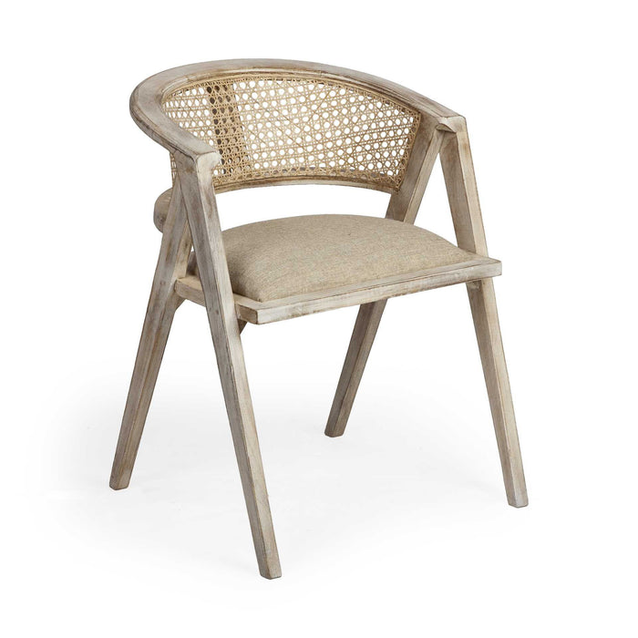 Upholstered Linen Curved Back Dining Room Arm Chair - Natural