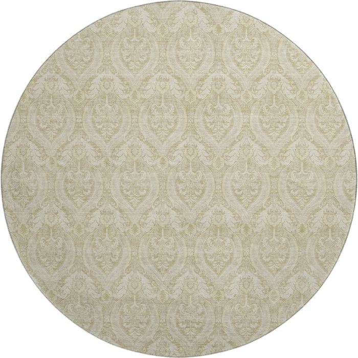 8' Floral Washable Round Rug With UV Protection (649771) - Beige / Ivory