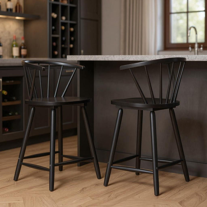 Low Back Bar Chairs Wood (Set of 2) - Black