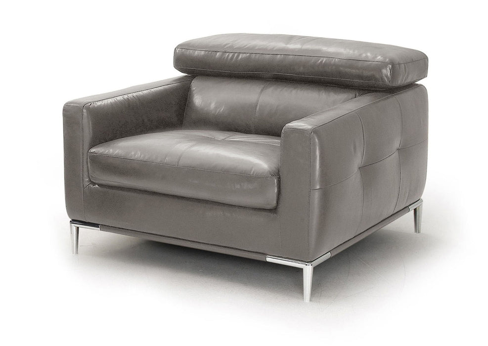 Genuine Leather Solid Color Lounge Chair - Gray And Silver