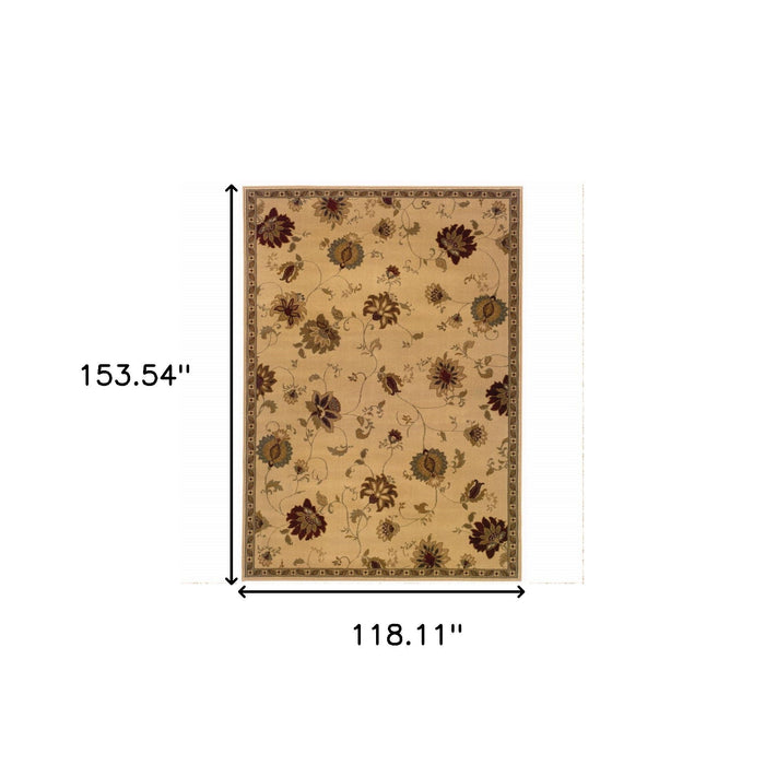 10' x 13' Floral Power Loom Stain Resistant Area Rug - Ivory Green Brown Blue And Rust