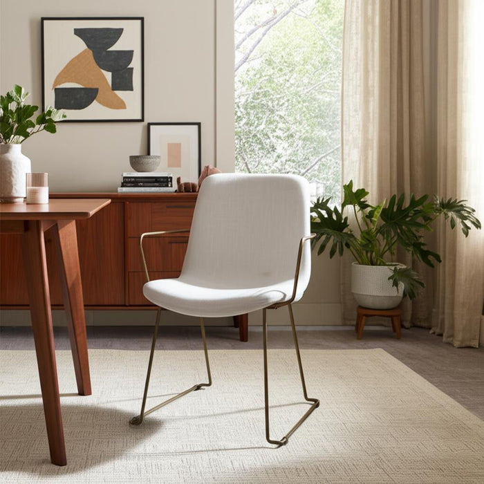 Fabric Wood Dining Arm Chair - Beige / Gold