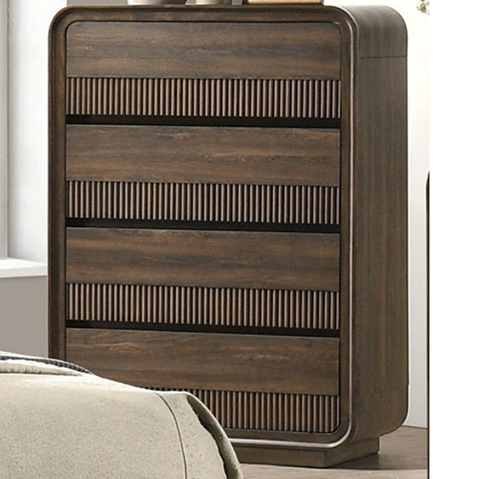 Giga Flair rounded edges brown 1-piece chest with 5 drawers, bedroom storage accent furniture, modern and stylish design