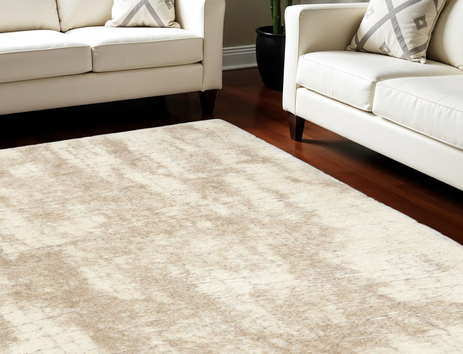 8' X 10' Abstract Shag Polyester Area Rug - Beige And Ivory