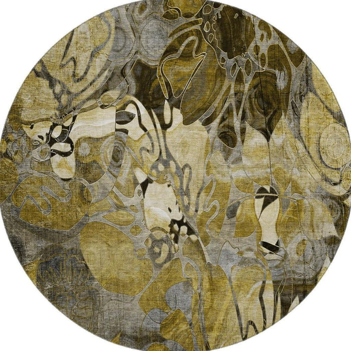 8' Abstract Distressed Washable Round Rug With UV Protection (648973) - Brown / Beige / Gold