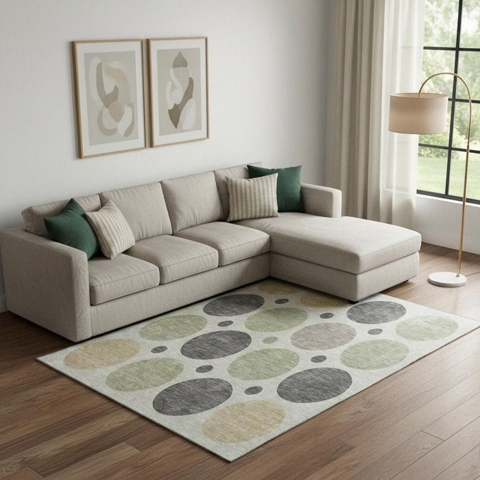 10' X 14' Geometric Washable Area Rug With UV Protection (709144) - Beige / Charcoal / Green
