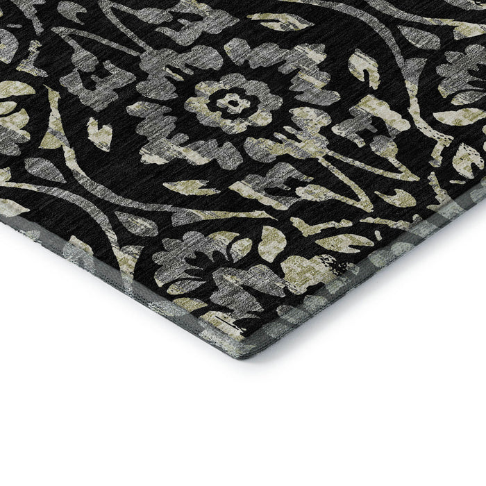 10' X 14' Floral Washable Area Rug With UV Protection (669030) - Black / Gray / Beige