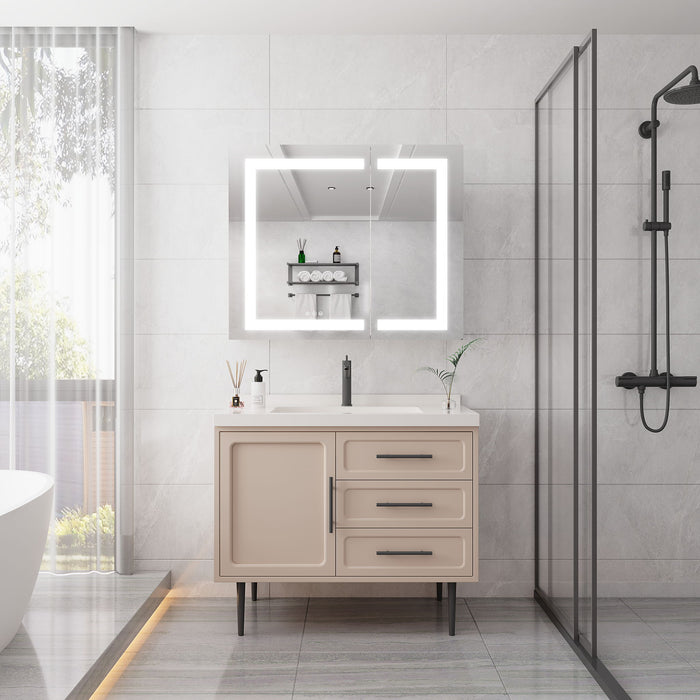 Giga 36"x30" silver medicine cabinet with LED vanity mirror, anti-fog, double doors, touch switch, large storage, bright lighting