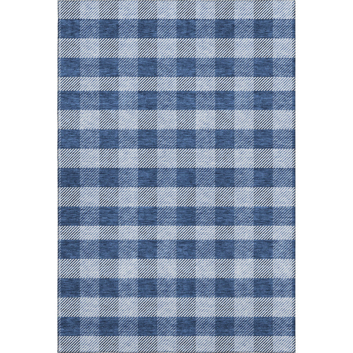 10' X 14' Plaid Washable Area Rug With UV Protection (673483) - Navy Blue / Ivory