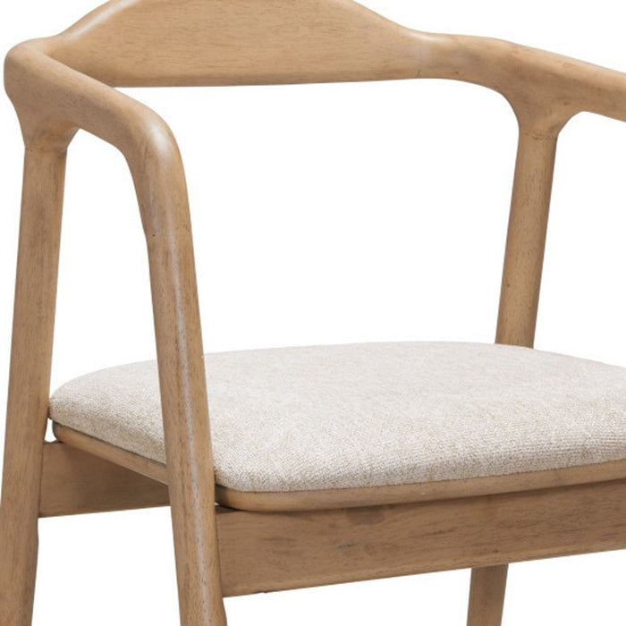 Upholstered Fabric Open Back Dining Arm Chair - Beige / Natural