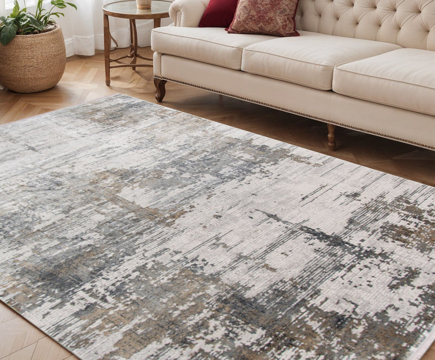 5' X 8' Contemporary Abstract Area Rug With Fringe - Ivory