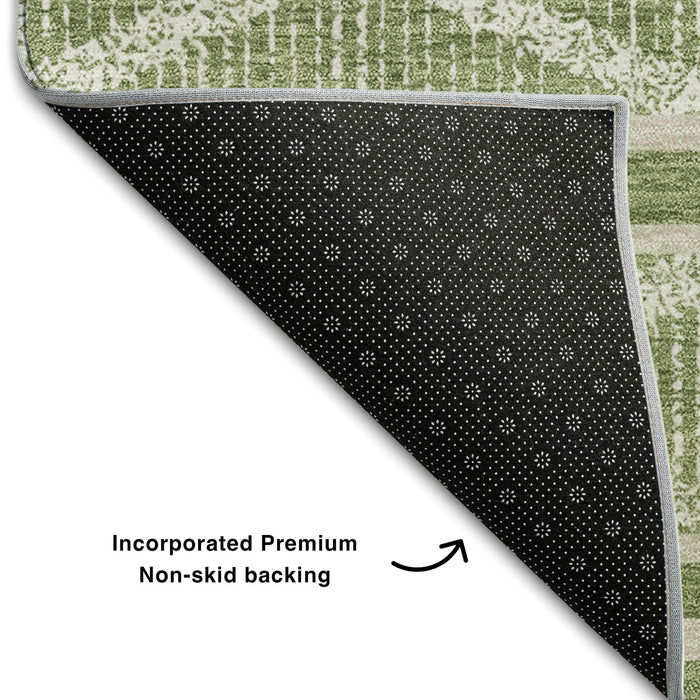 10' X 14' Geometric Washable Area Rug With UV Protection (680771) - Green / Beige