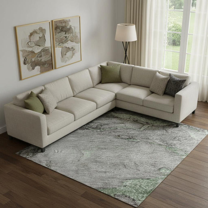 10' X 14' Abstract Washable Area Rug With UV Protection (718268) - Green / Gray