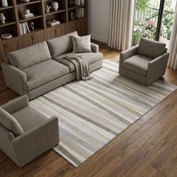 10' X 14' Striped Washable Area Rug With UV Protection (678496) - Ivory / Beige / Taupe