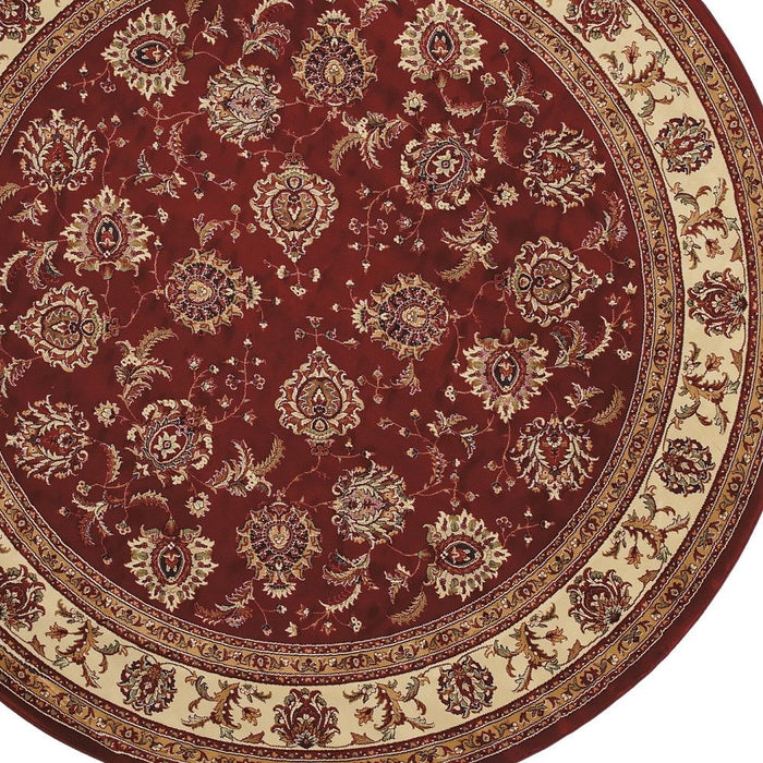 8' Oriental Polypropylene Round Rug - Red And Ivory
