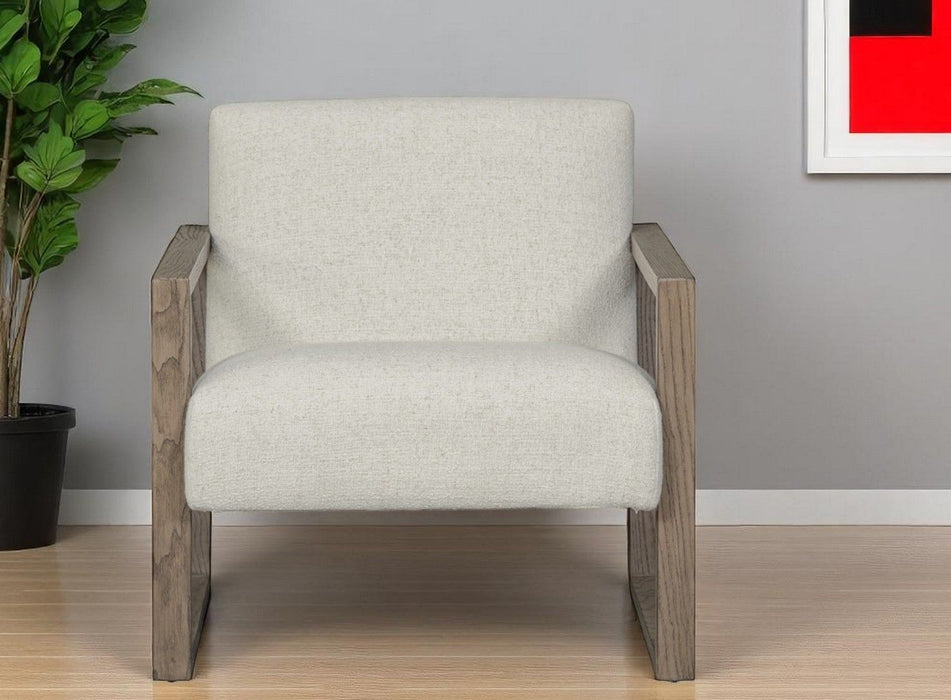 28" Fabric And Wood Arm Chair - Beige / Ash