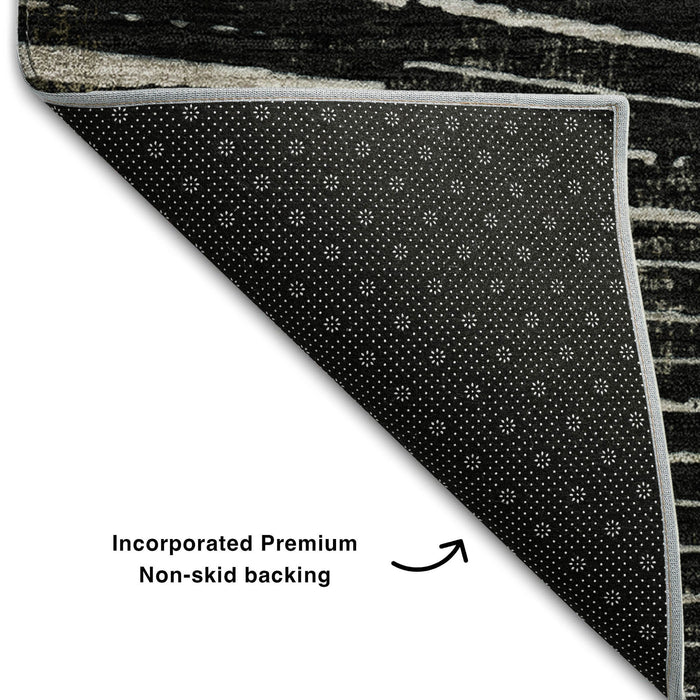 10' X 14' Geometric Washable Area Rug With UV Protection (648322) - Black / Ivory