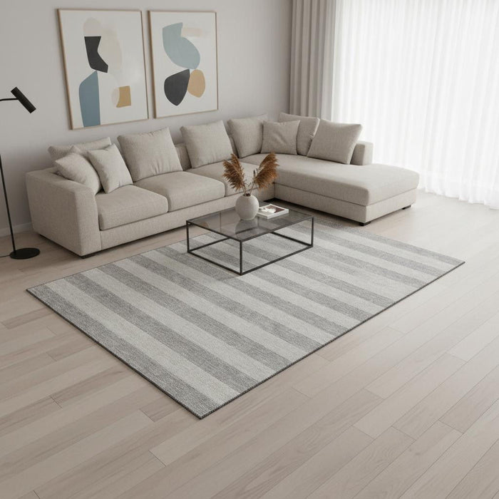 9' X 12' Striped Washable Area Rug With UV Protection (647763) - Pewter / Gray