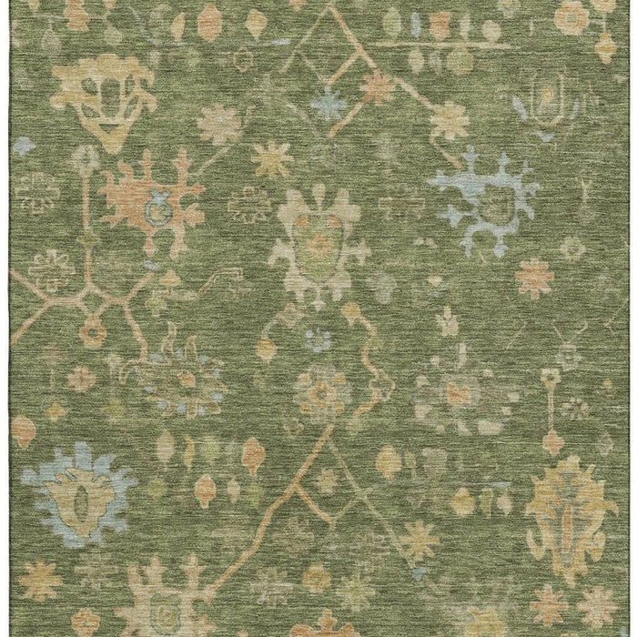 10' X 14' Floral Washable Area Rug With UV Protection (708415) - Fern Green / Gold / Blue