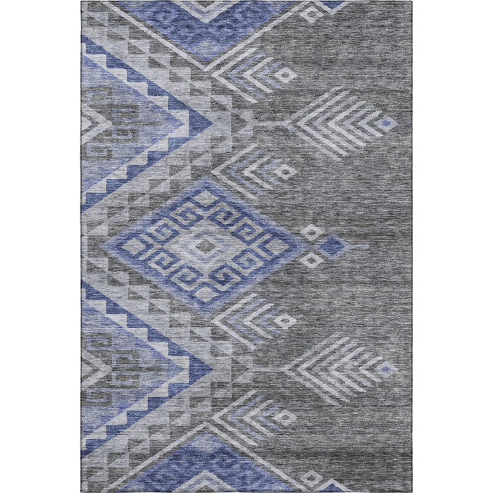 10' X 14' Geometric Washable Area Rug With UV Protection (684118) - Pewter / Blue / Gray