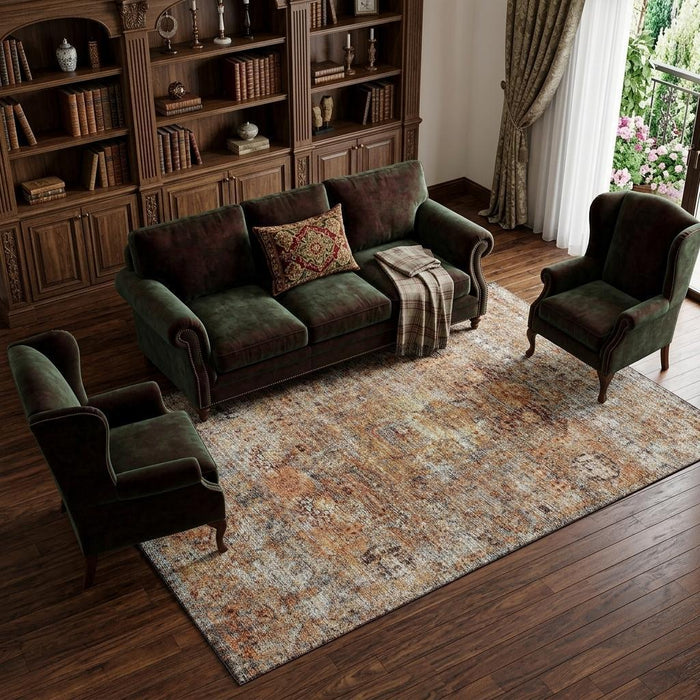 10' X 14' Floral Medallion Washable Area Rug With UV Protection (686723) - Coral / Gray / Silver