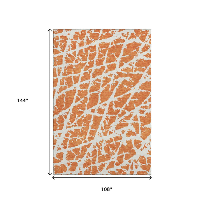 9' X 12' Abstract Washable Area Rug With UV Protection (646565) - Orange / Ivory