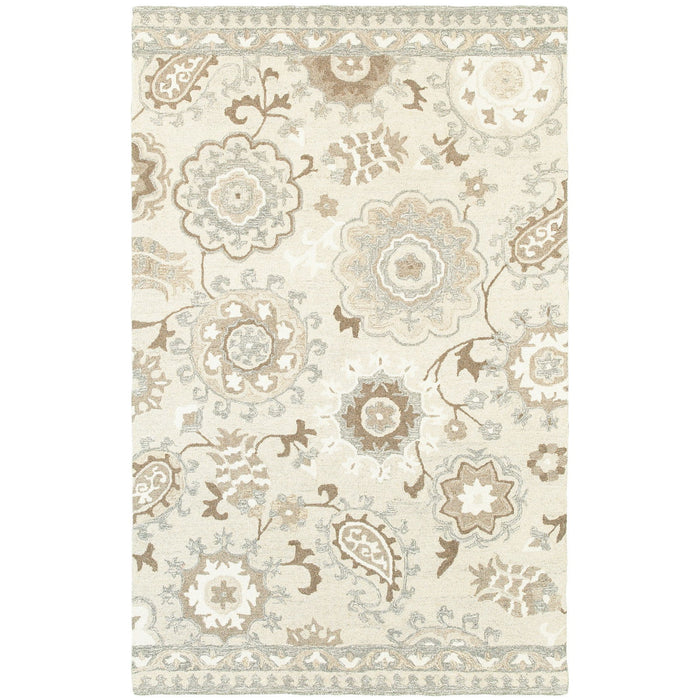 8' X 10' Wool Floral Hand Tufted Area Rug - Ivory And Gray