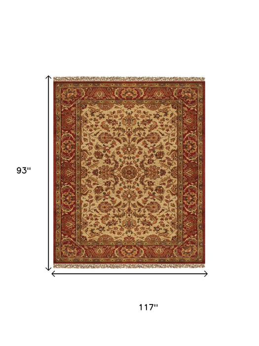 8' X 10' Wool Oriental Hand Knotted Area Rug With Fringe (744292) - Red / Tan / Brown