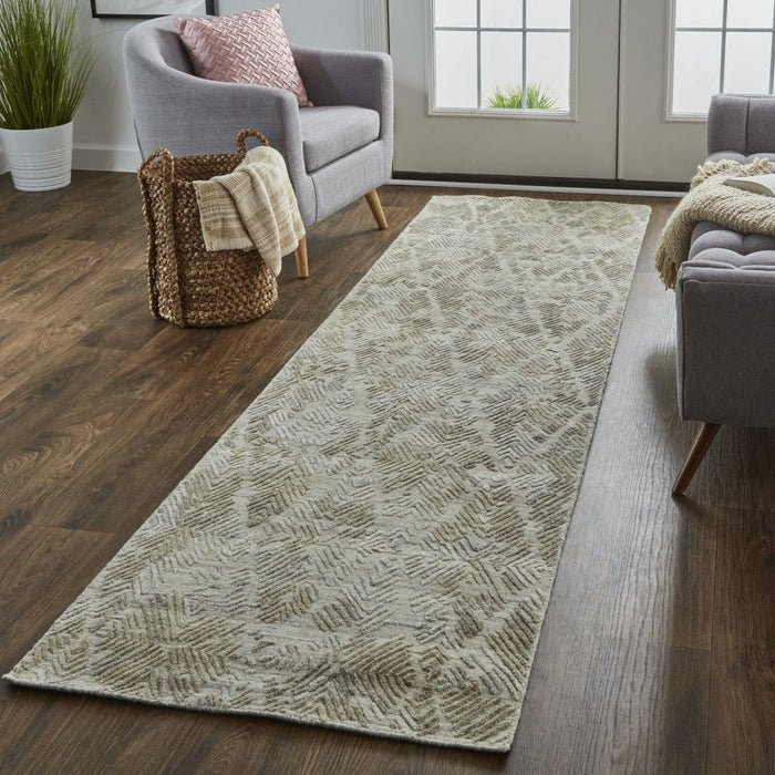 8' Abstract Hand Woven Runner Rug - Gray And Taupe