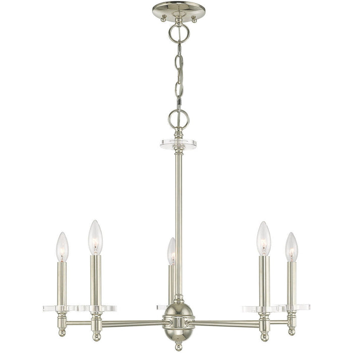Five Light Metal Dimmable Chandelier With Shades - Nickel / Clear