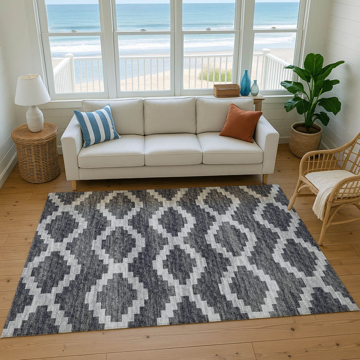 10' X 14' Tribal Washable Area Rug With UV Protection - Gray