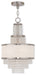 HomeRoots 20-inch metal chandelier with three lights, clear shades, and off-white fabric diffusers in nickel finish.