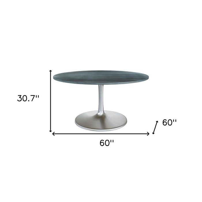60" Marble And Aluminum Pedestal Base Round Top Dining Room Table - Silver