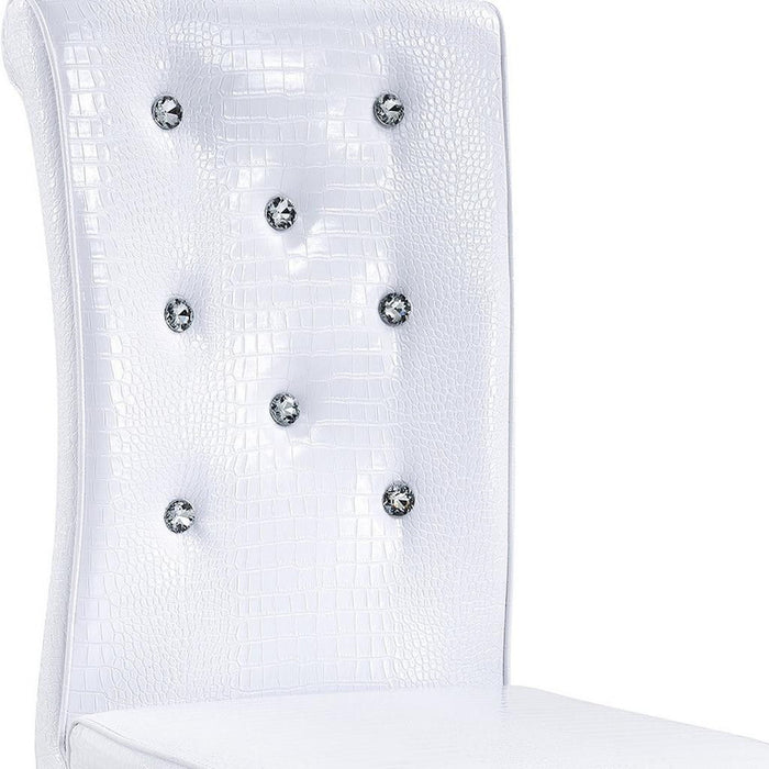 Faux Leather Metal Dining Side Chairs (Set of 4) - White / Silver
