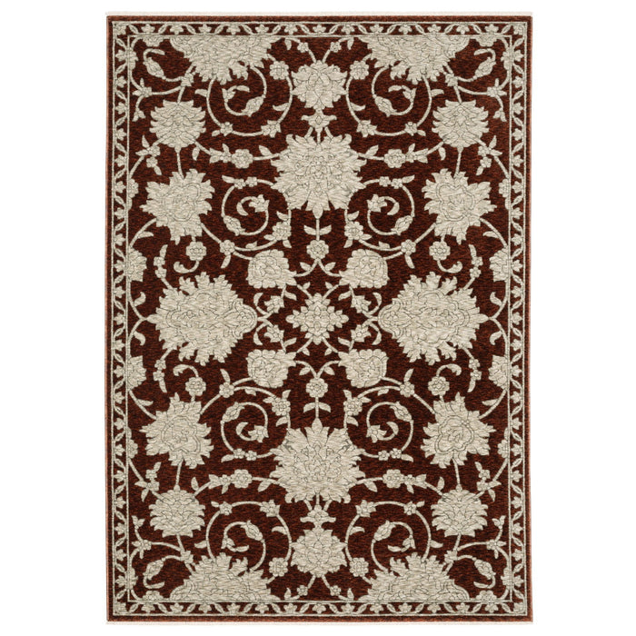 8' X 11' Floral Area Rug With Fringe - Beige