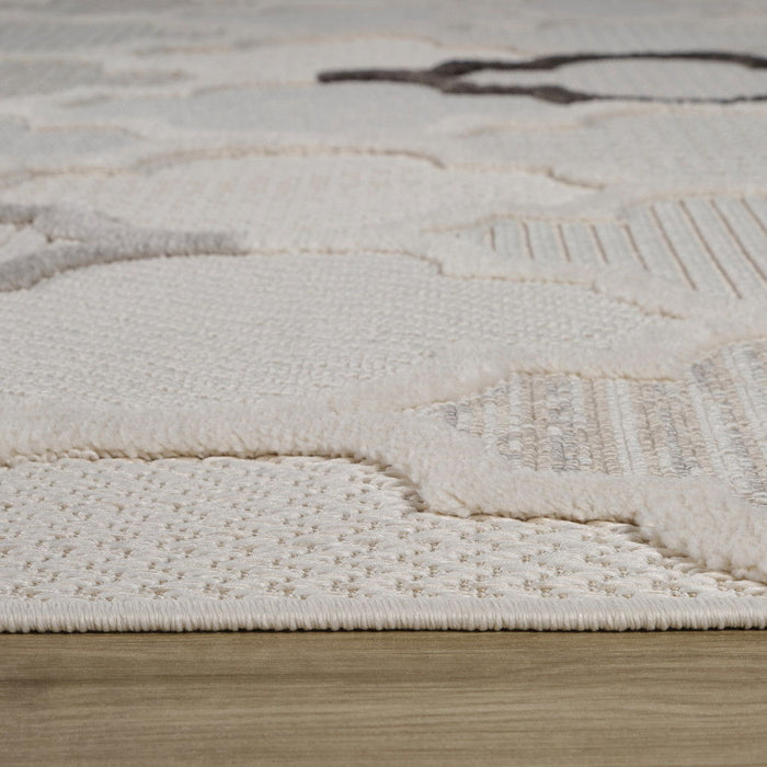 8' x 11' Geometric Distressed Polyester Area Rug - Cream And Beige
