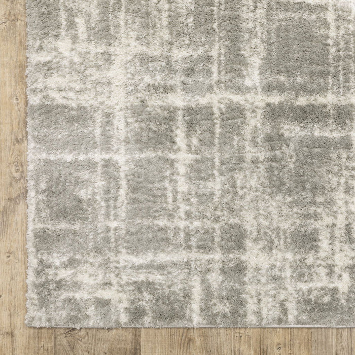 10' x 13' Abstract Shag Power Loom Stain Resistant Area Rug - Gray And Ivory